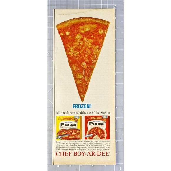 Chef Boy-Ar Dee "Frozen-But the flavor is out of a Pizzeria" Vtg Print Ad 1963 - Picture 2 of 3